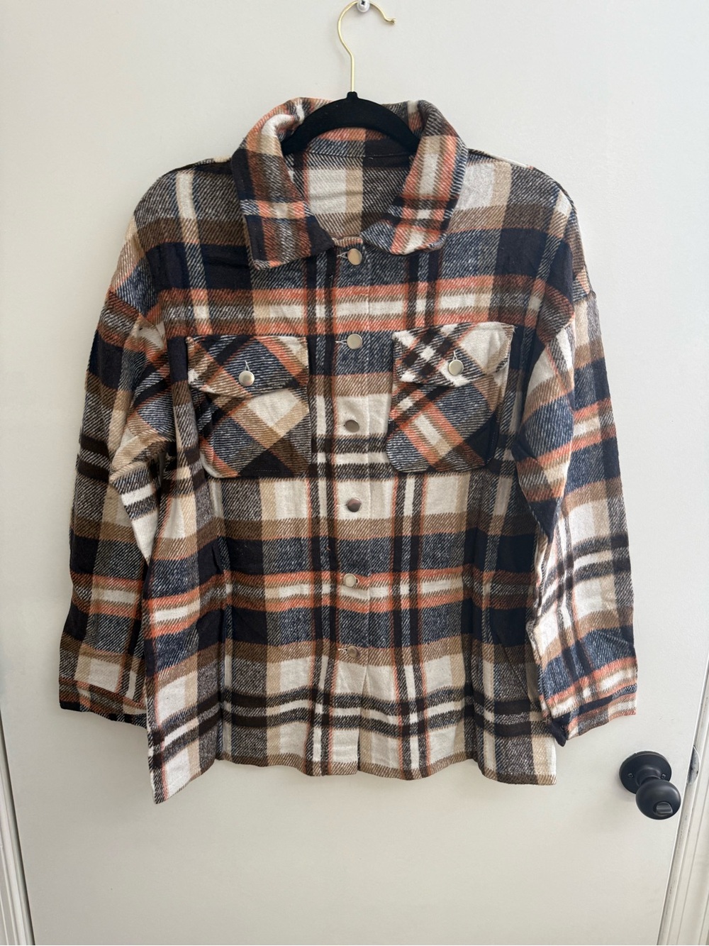 Plaid Utility Shacket Jacket in Brown, Cream & Navy